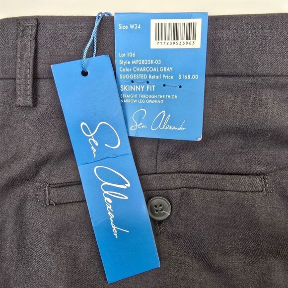 NEW Sean Alexander Skinny Fit Charcoal Gray Dress Pants 34 - Picture 4 of 6